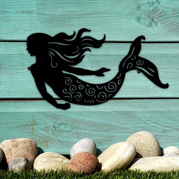 1PC Mermaid Metal Wall Art Decor Rustic Hanging Mermaid Wall Decor Ocean Themed Mermaid Decorations Mermaid Sculpture
