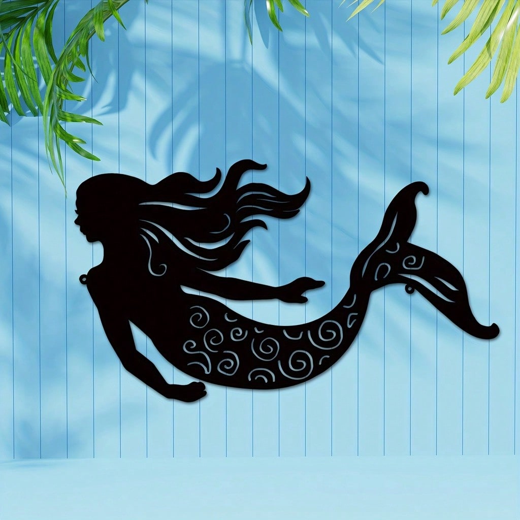 1PC Mermaid Metal Wall Art Decor Rustic Hanging Mermaid Wall Decor Ocean Themed Mermaid Decorations Mermaid Sculpture