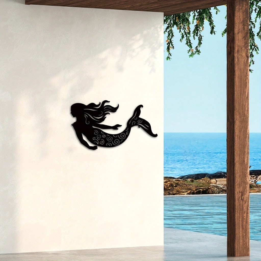 1PC Mermaid Metal Wall Art Decor Rustic Hanging Mermaid Wall Decor Ocean Themed Mermaid Decorations Mermaid Sculpture