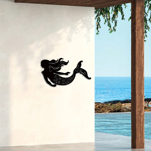 1PC Mermaid Metal Wall Art Decor Rustic Hanging Mermaid Wall Decor Ocean Themed Mermaid Decorations Mermaid Sculpture