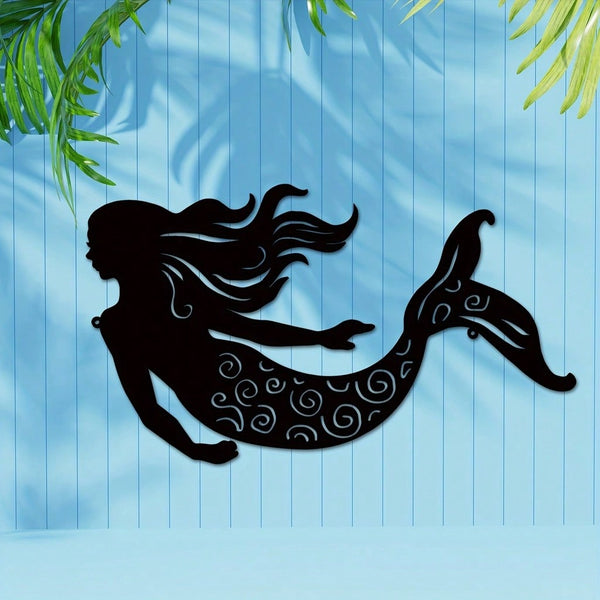 1PC Mermaid Metal Wall Art Decor Rustic Hanging Mermaid Wall Decor Ocean Themed Mermaid Decorations Mermaid Sculpture