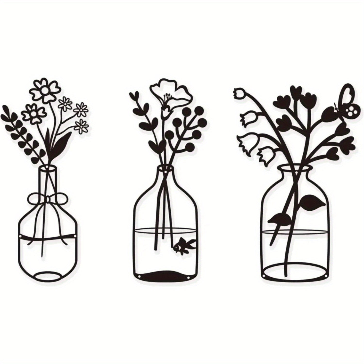 CIFbuy™ Modern Charming 3-Pcs Black Metal Flowers Wall Decor - Delightful Metal Vase Wall Art & Sculptures, Transform Kitchen/Bathroom/Bedroom into Cozy Retreats - Wall Sculptures Main image