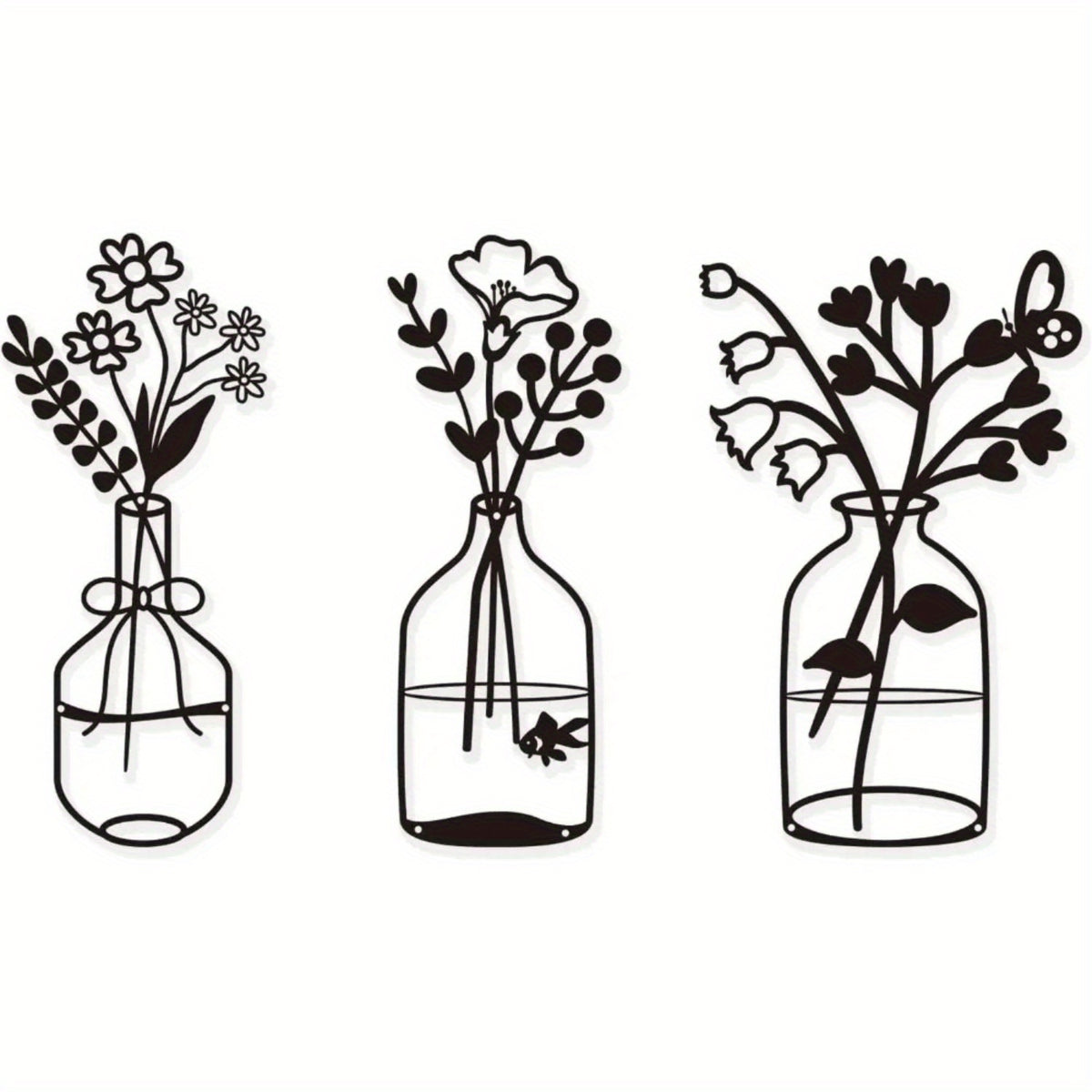 CIFbuy™ Modern Charming 3-Pcs Black Metal Flowers Wall Decor - Delightful Metal Vase Wall Art & Sculptures, Transform Kitchen/Bathroom/Bedroom into Cozy Retreats - Wall Sculptures