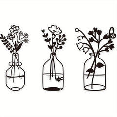 CIFbuy™ Modern Charming 3-Pcs Black Metal Flowers Wall Decor - Delightful Metal Vase Wall Art & Sculptures, Transform Kitchen/Bathroom/Bedroom into Cozy Retreats - Wall Sculptures