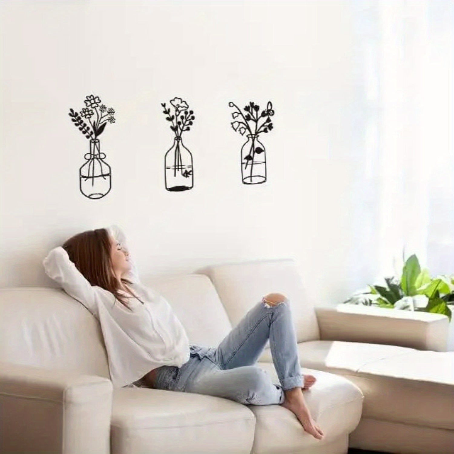 CIFbuy™ Modern Charming 3-Pcs Black Metal Flowers Wall Decor - Delightful Metal Vase Wall Art & Sculptures, Transform Kitchen/Bathroom/Bedroom into Cozy Retreats - Wall Sculptures