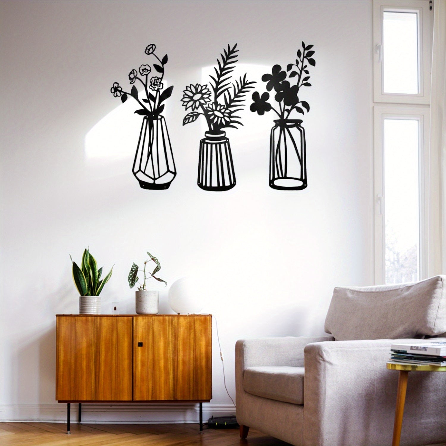 CIFbuy™ Modern Charming 3-Pcs Black Metal Flowers Wall Decor - Delightful Metal Vase Wall Art & Sculptures, Transform Kitchen/Bathroom/Bedroom into Cozy Retreats - Wall Sculptures