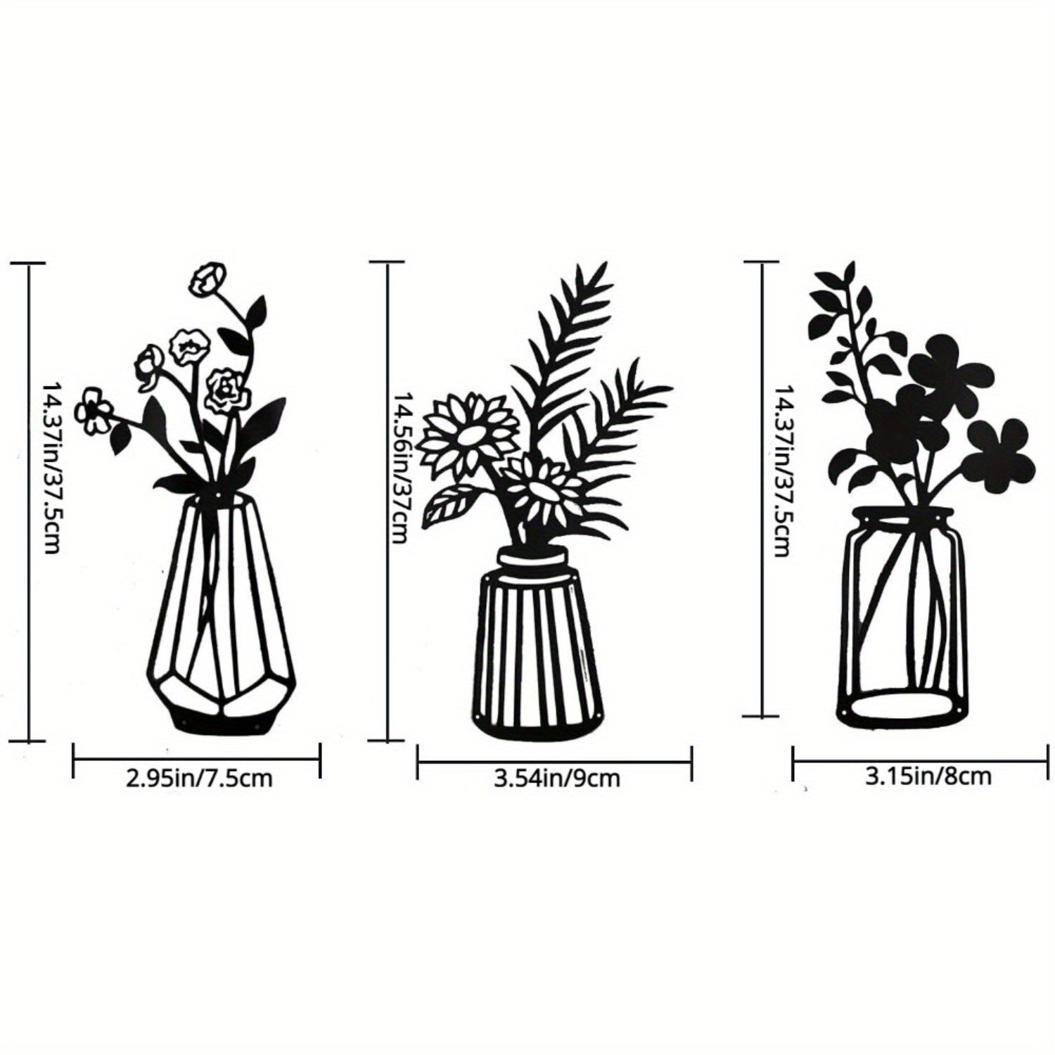 CIFbuy™ Modern Charming 3-Pcs Black Metal Flowers Wall Decor - Delightful Metal Vase Wall Art & Sculptures, Transform Kitchen/Bathroom/Bedroom into Cozy Retreats - Wall Sculptures