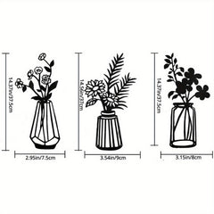 CIFbuy™ Modern Charming 3-Pcs Black Metal Flowers Wall Decor - Delightful Metal Vase Wall Art & Sculptures, Transform Kitchen/Bathroom/Bedroom into Cozy Retreats - Wall Sculptures