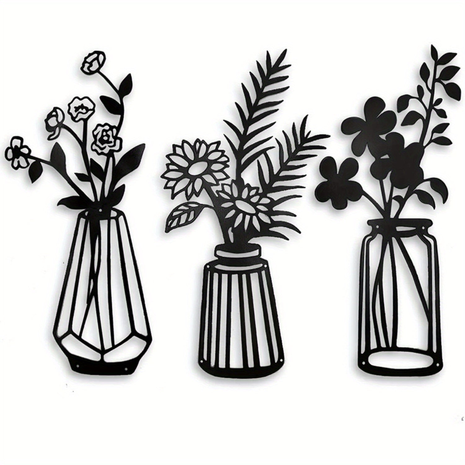 CIFbuy™ Modern Charming 3-Pcs Black Metal Flowers Wall Decor - Delightful Metal Vase Wall Art & Sculptures, Transform Kitchen/Bathroom/Bedroom into Cozy Retreats - Wall Sculptures