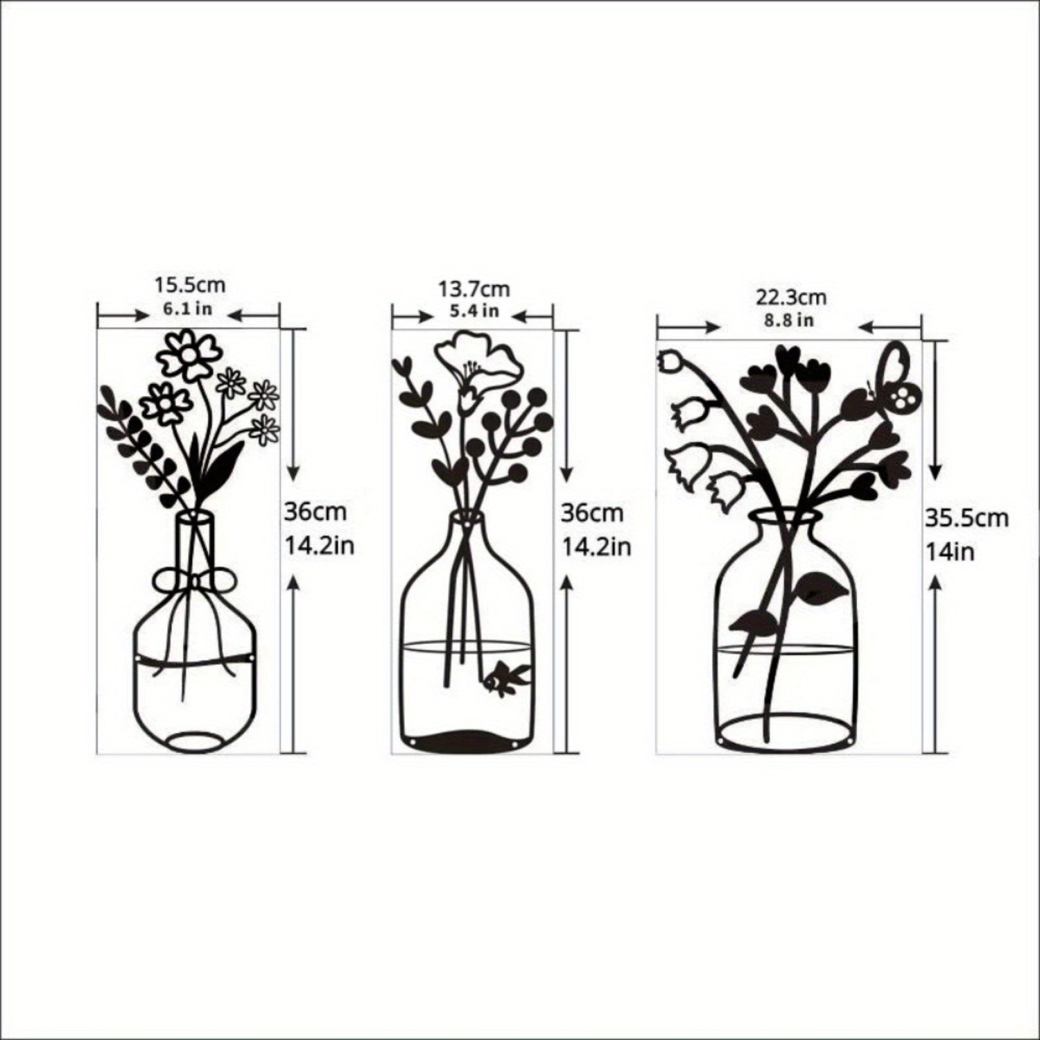 CIFbuy™ Modern Charming 3-Pcs Black Metal Flowers Wall Decor - Delightful Metal Vase Wall Art & Sculptures, Transform Kitchen/Bathroom/Bedroom into Cozy Retreats - Wall Sculptures