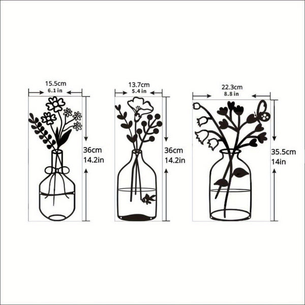 CIFbuy™ Modern Charming 3-Pcs Black Metal Flowers Wall Decor - Delightful Metal Vase Wall Art & Sculptures, Transform Kitchen/Bathroom/Bedroom into Cozy Retreats - Wall Sculptures