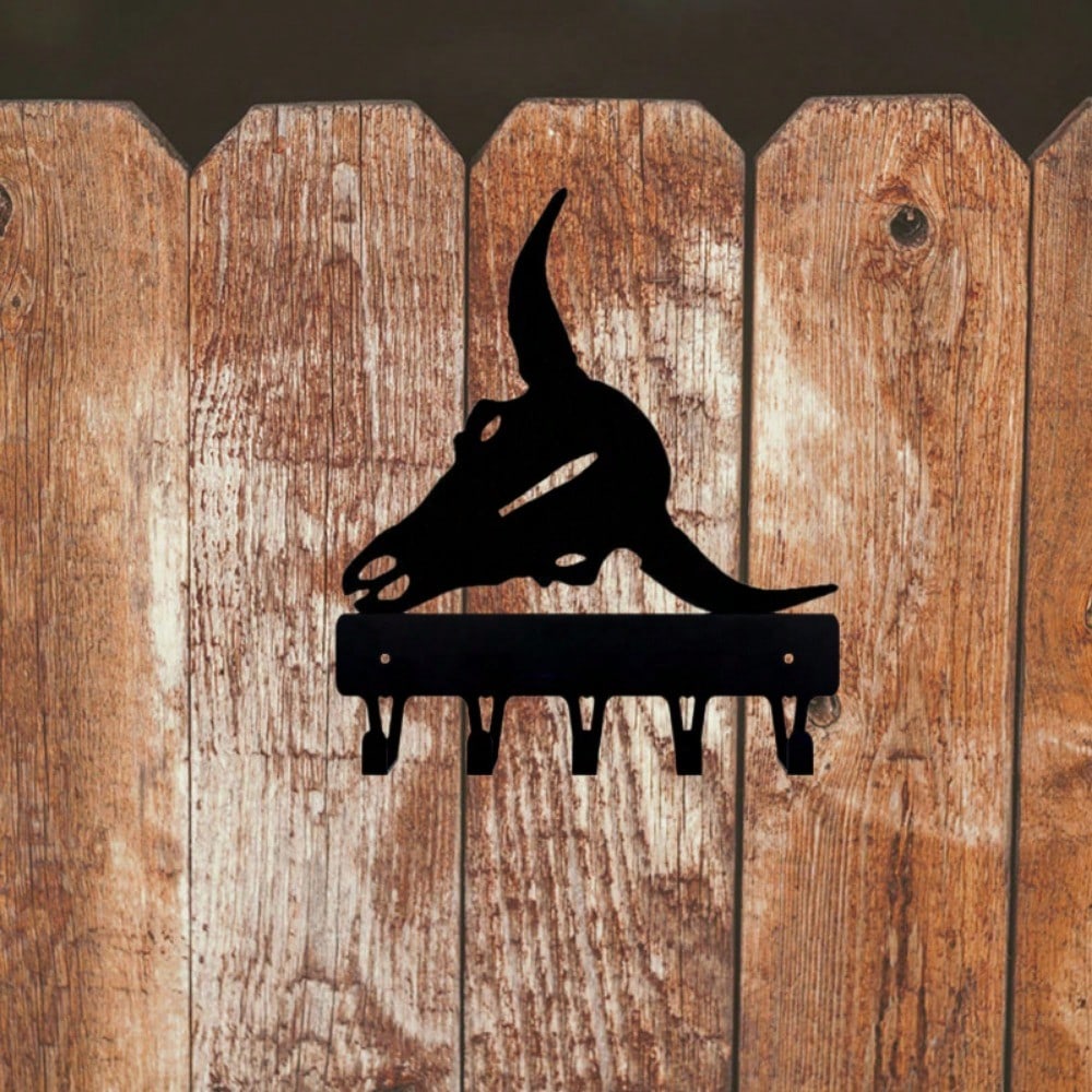 1 piece of wrought iron handicraft, Longhorn cow skull key rack hook, metal wall decoration key rack, key hook, towel rack, coat rack.
