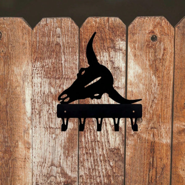 1 piece of wrought iron handicraft, Longhorn cow skull key rack hook, metal wall decoration key rack, key hook, towel rack, coat rack.