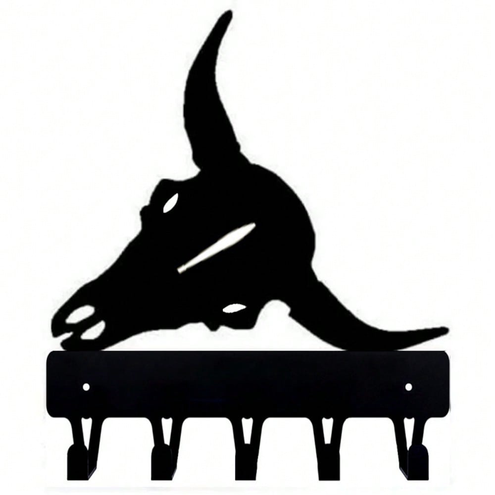 1 piece of wrought iron handicraft, Longhorn cow skull key rack hook, metal wall decoration key rack, key hook, towel rack, coat rack.