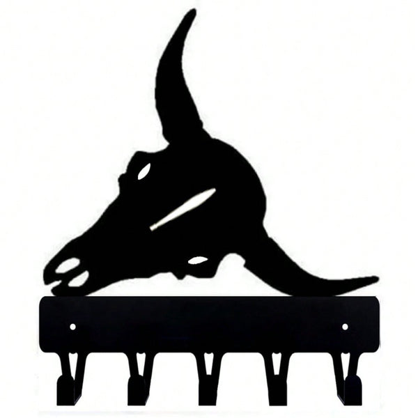 1 piece of wrought iron handicraft, Longhorn cow skull key rack hook, metal wall decoration key rack, key hook, towel rack, coat rack.