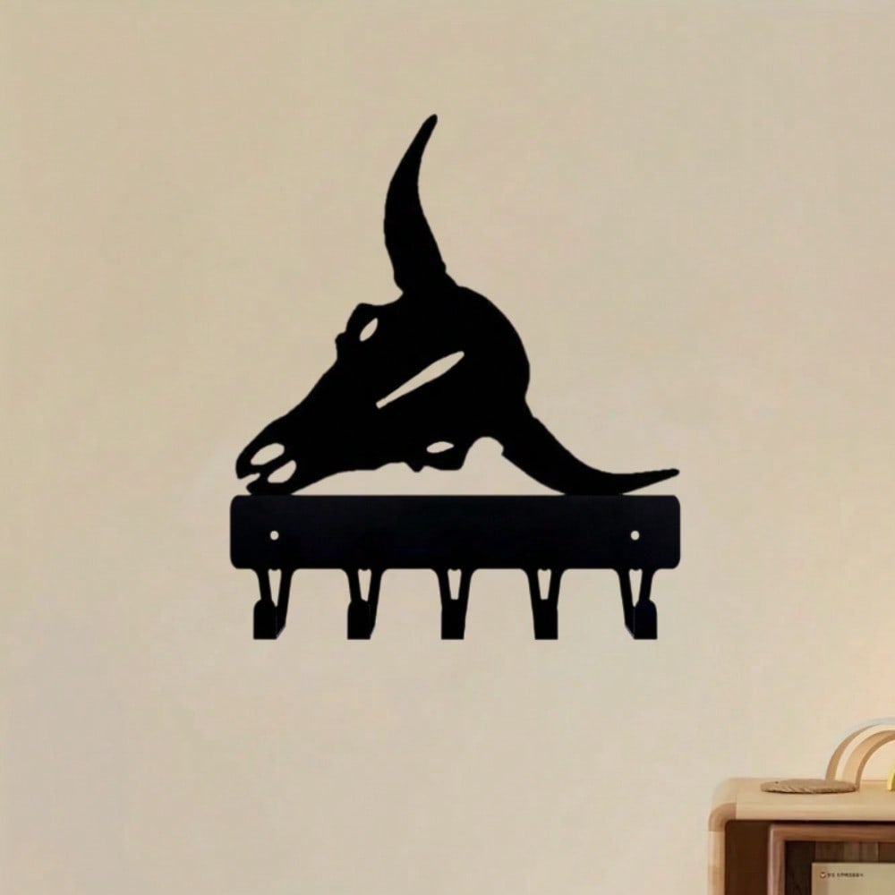 1 piece of wrought iron handicraft, Longhorn cow skull key rack hook, metal wall decoration key rack, key hook, towel rack, coat rack.