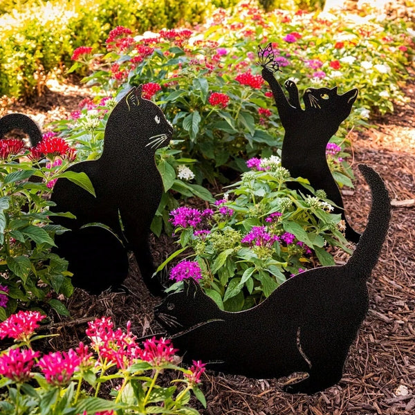 1 piece cat family garden decoration plug, cute cat garden decoration silhouette animal outdoor statue, suitable for cat courtyard garden lawn