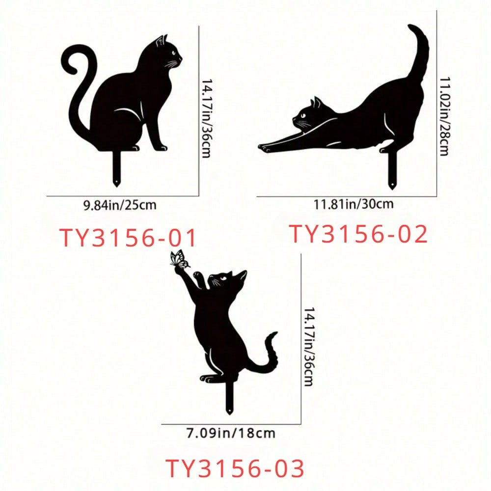 1 piece cat family garden decoration plug, cute cat garden decoration silhouette animal outdoor statue, suitable for cat courtyard garden lawn