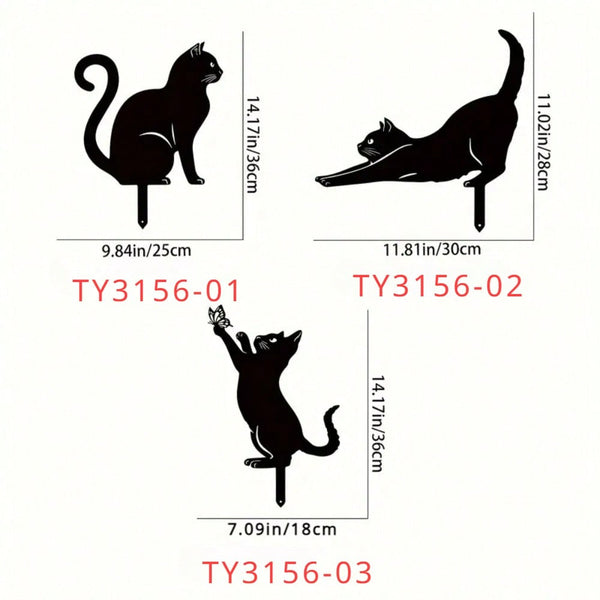 1 piece cat family garden decoration plug, cute cat garden decoration silhouette animal outdoor statue, suitable for cat courtyard garden lawn