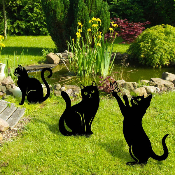 1 piece cat family garden decoration plug, cute cat garden decoration silhouette animal outdoor statue, suitable for cat courtyard garden lawn