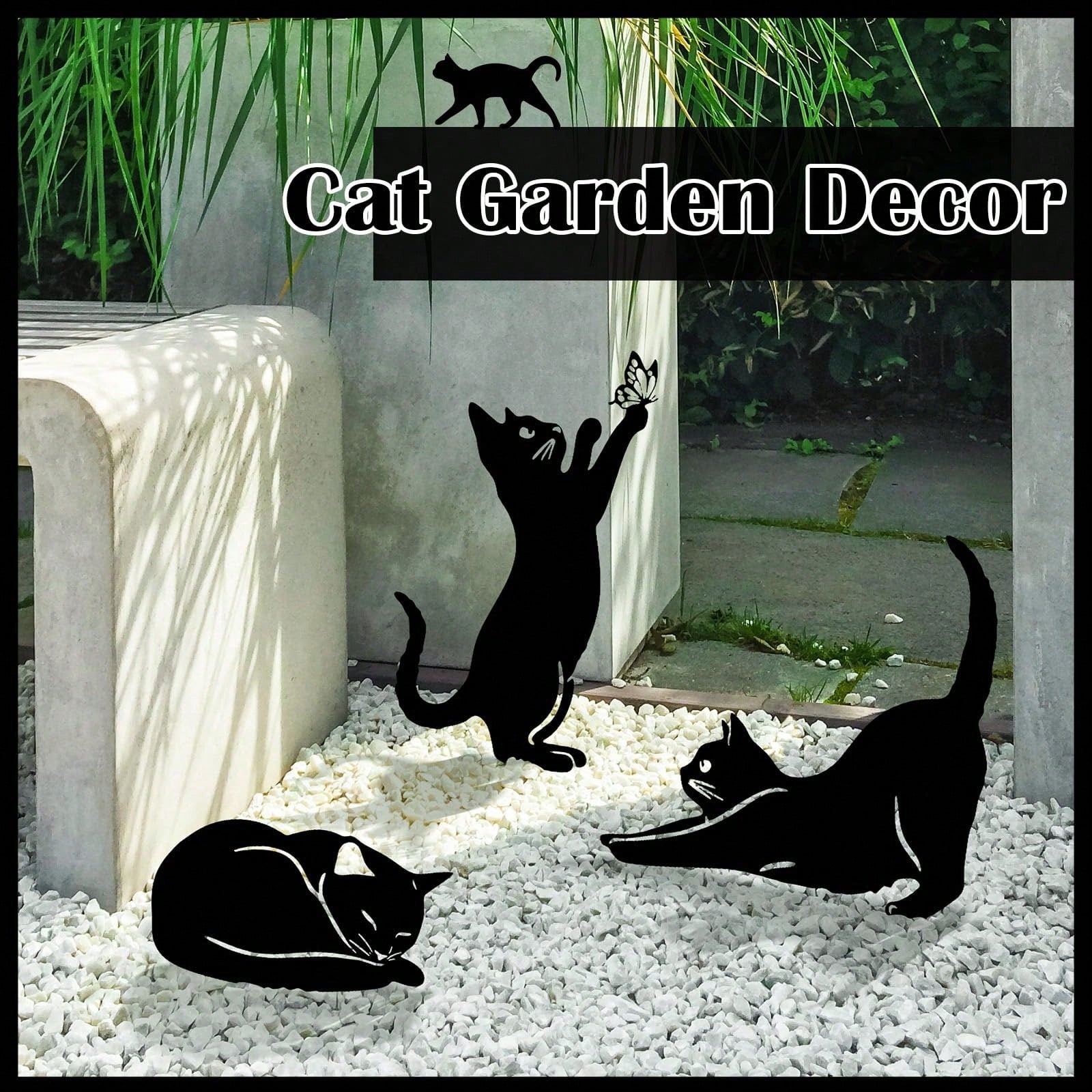 1 piece cat family garden decoration plug, cute cat garden decoration silhouette animal outdoor statue, suitable for cat courtyard garden lawn