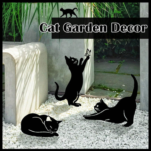 1 piece cat family garden decoration plug, cute cat garden decoration silhouette animal outdoor statue, suitable for cat courtyard garden lawn