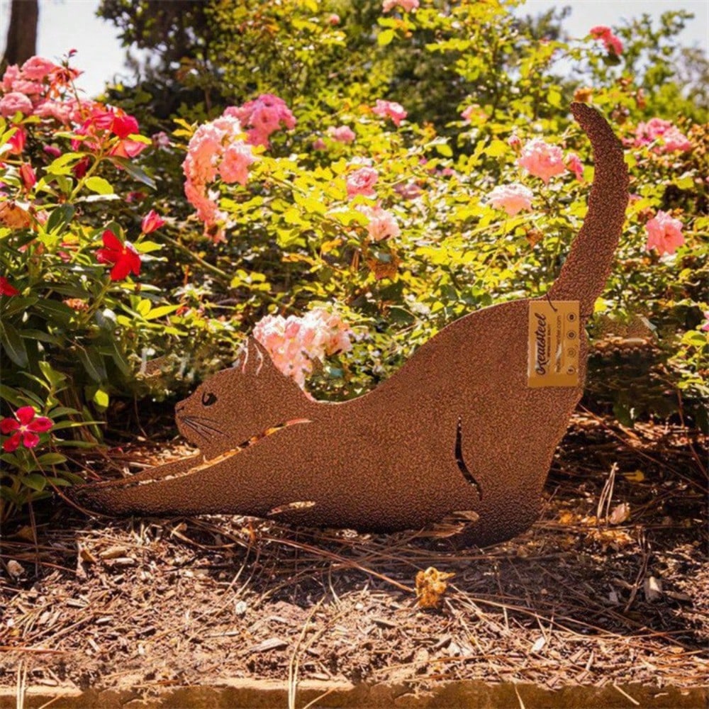 1 piece cat family garden decoration plug, cute cat garden decoration silhouette animal outdoor statue, suitable for cat courtyard garden lawn
