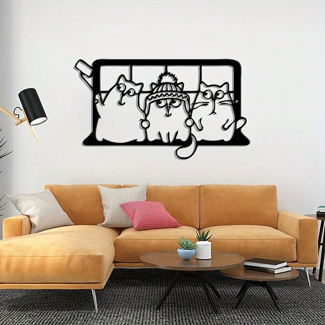 1pc Metal Cat Theme Home Wall Art Decor, Large Selfie Cats Wall Art Ornament Sign, Gifts for Cat Lovers And Owners