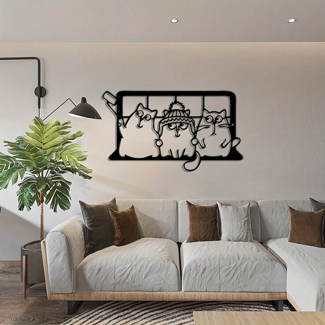 1pc Metal Cat Theme Home Wall Art Decor, Large Selfie Cats Wall Art Ornament Sign, Gifts for Cat Lovers And Owners