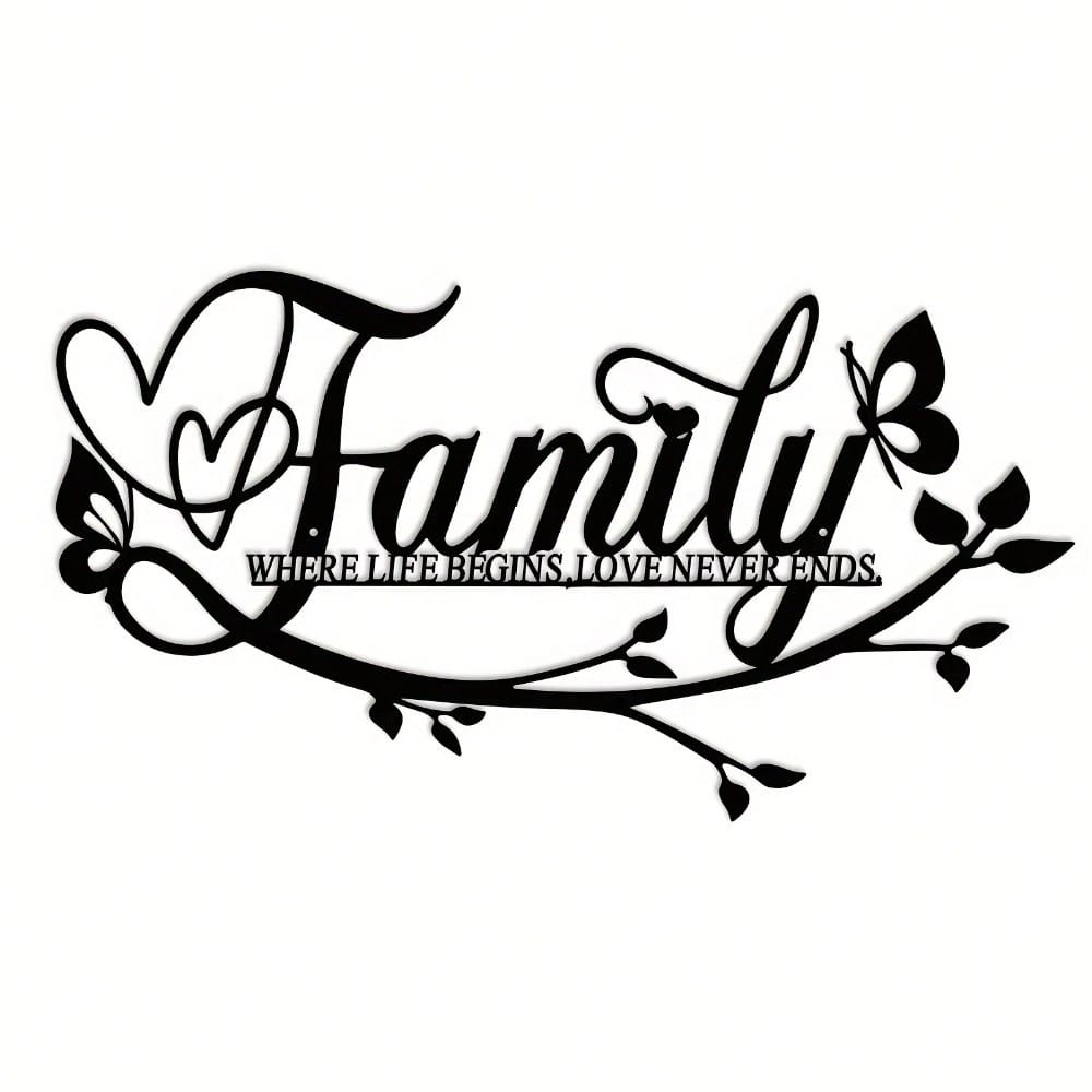1pc Home Decor, Wall Metal Home Sign, Black Wall Art Flower Letter Sign, Metal Happy Home Wall Art, For Home Wall Decorations,Suitable For Modern Home Decor, Home Decoration, Room Decor, Bedroom Decor, Bathroom Decor Main image