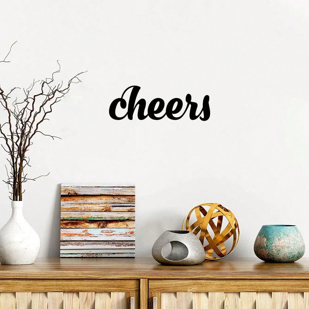 Pack of 1 "Cheers" Metal Bar Wall Decoration Wall Decoration Kitchen Text Signs, Wall Decoration, Wall Stickers, Wrought Iron Silhouettes