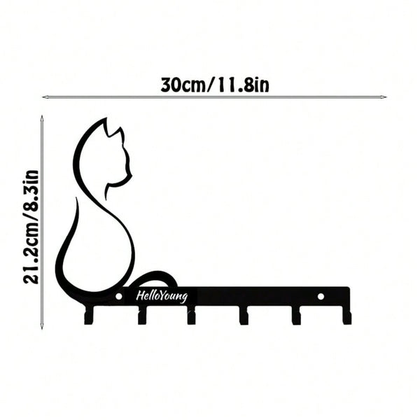 1件金属艺术猫/金属爪宠物猫狗衣架钥匙腰带壁挂式收纳架毛巾架，适用于客厅卧室墙钩