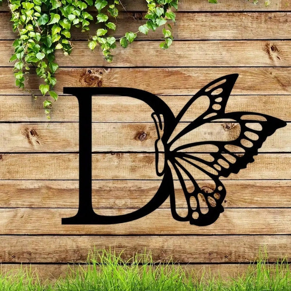 1 piece butterfly pattern 26 letter combination metal plate, metal wall decoration, letter wall decoration, wedding background card DIY gift, home art gift, female artwork, suitable for home, living room, yard or garden decoration, balcony