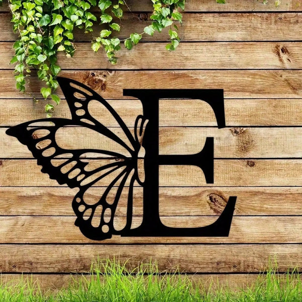 1 piece butterfly pattern 26 letter combination metal plate, metal wall decoration, letter wall decoration, wedding background card DIY gift, home art gift, female artwork, suitable for home, living room, yard or garden decoration, balcony