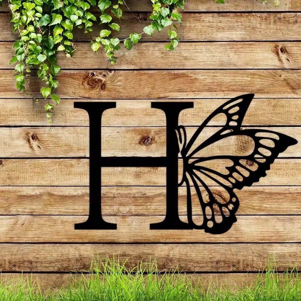 1 piece butterfly pattern 26 letter combination metal plate, metal wall decoration, letter wall decoration, wedding background card DIY gift, home art gift, female artwork, suitable for home, living room, yard or garden decoration, balcony