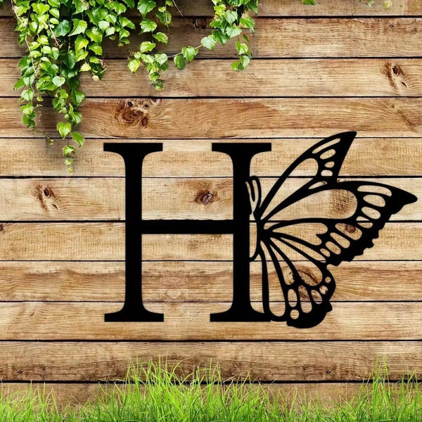 1 piece butterfly pattern 26 letter combination metal plate, metal wall decoration, letter wall decoration, wedding background card DIY gift, home art gift, female artwork, suitable for home, living room, yard or garden decoration, balcony