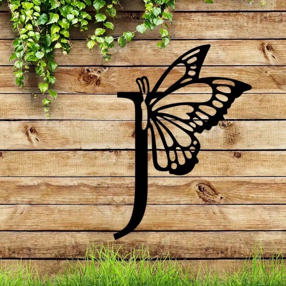 1 piece butterfly pattern 26 letter combination metal plate, metal wall decoration, letter wall decoration, wedding background card DIY gift, home art gift, female artwork, suitable for home, living room, yard or garden decoration, balcony