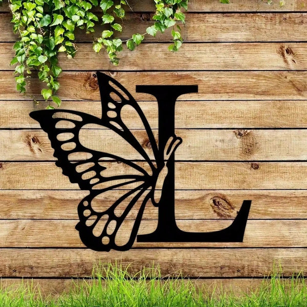 1 piece butterfly pattern 26 letter combination metal plate, metal wall decoration, letter wall decoration, wedding background card DIY gift, home art gift, female artwork, suitable for home, living room, yard or garden decoration, balcony