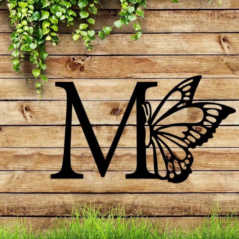 1 piece butterfly pattern 26 letter combination metal plate, metal wall decoration, letter wall decoration, wedding background card DIY gift, home art gift, female artwork, suitable for home, living room, yard or garden decoration, balcony