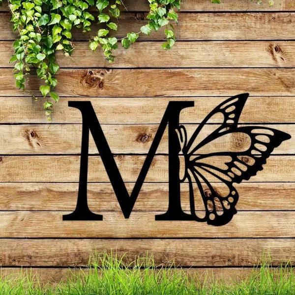 1 piece butterfly pattern 26 letter combination metal plate, metal wall decoration, letter wall decoration, wedding background card DIY gift, home art gift, female artwork, suitable for home, living room, yard or garden decoration, balcony