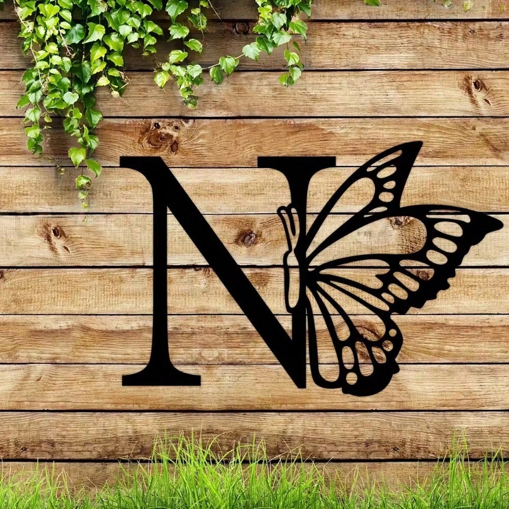 1 piece butterfly pattern 26 letter combination metal plate, metal wall decoration, letter wall decoration, wedding background card DIY gift, home art gift, female artwork, suitable for home, living room, yard or garden decoration, balcony