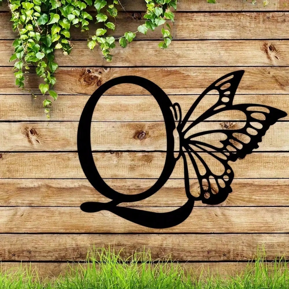 1 piece butterfly pattern 26 letter combination metal plate, metal wall decoration, letter wall decoration, wedding background card DIY gift, home art gift, female artwork, suitable for home, living room, yard or garden decoration, balcony
