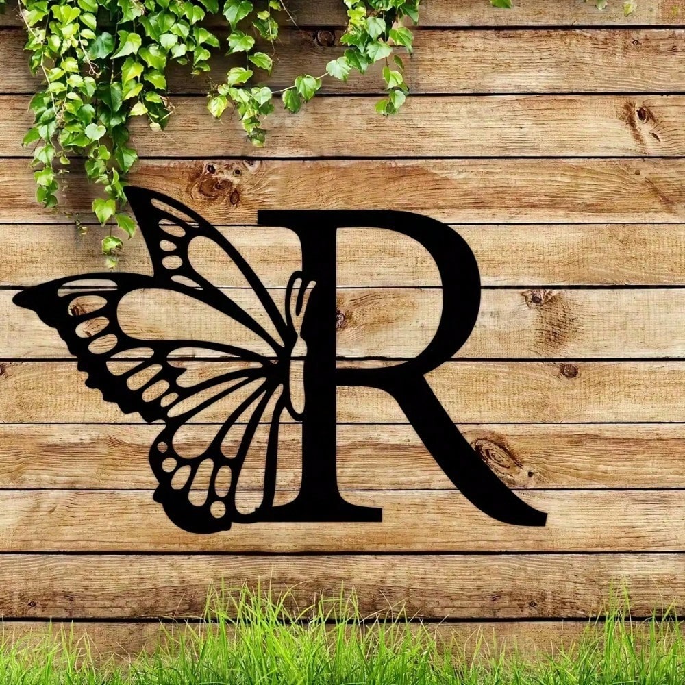 1 piece butterfly pattern 26 letter combination metal plate, metal wall decoration, letter wall decoration, wedding background card DIY gift, home art gift, female artwork, suitable for home, living room, yard or garden decoration, balcony