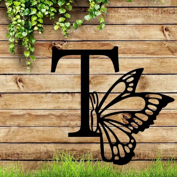 1 piece butterfly pattern 26 letter combination metal plate, metal wall decoration, letter wall decoration, wedding background card DIY gift, home art gift, female artwork, suitable for home, living room, yard or garden decoration, balcony