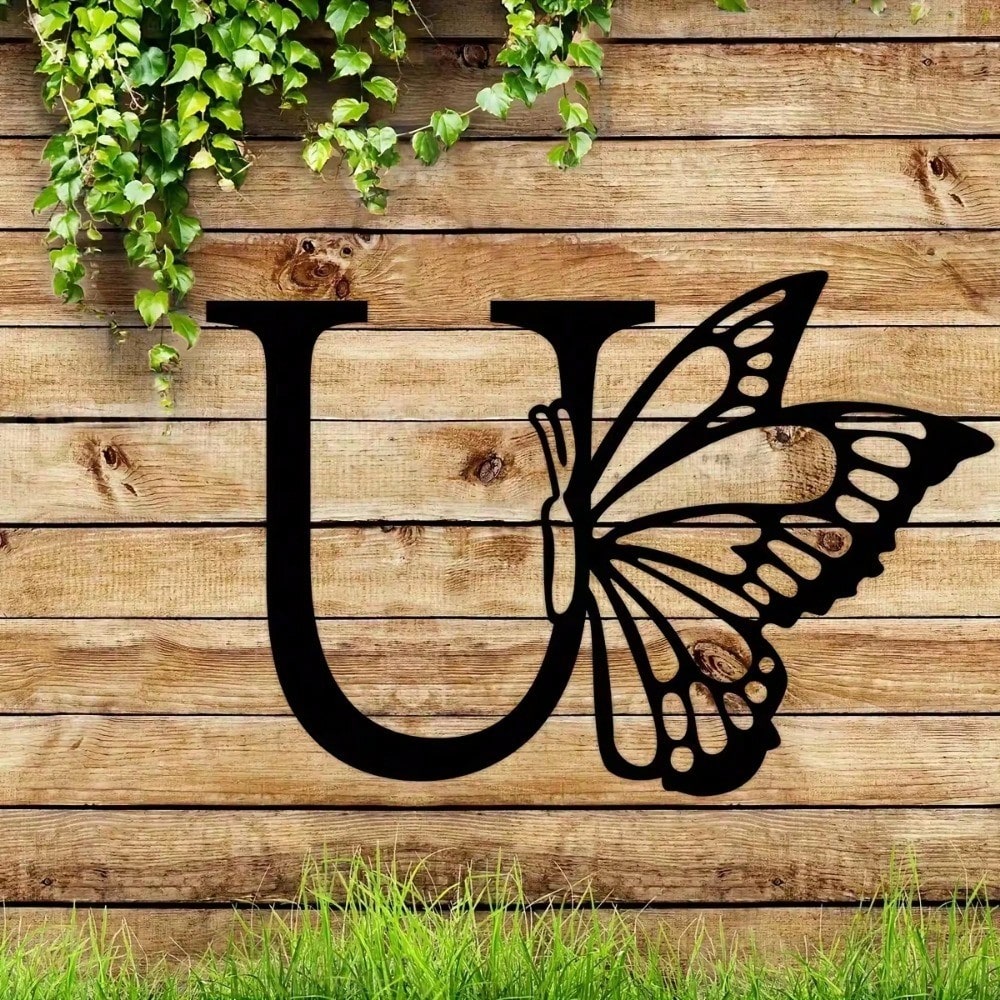 1 piece butterfly pattern 26 letter combination metal plate, metal wall decoration, letter wall decoration, wedding background card DIY gift, home art gift, female artwork, suitable for home, living room, yard or garden decoration, balcony