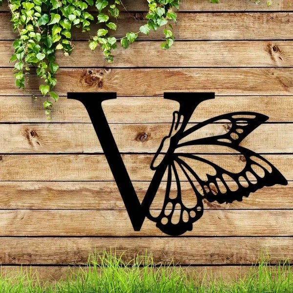 1 piece butterfly pattern 26 letter combination metal plate, metal wall decoration, letter wall decoration, wedding background card DIY gift, home art gift, female artwork, suitable for home, living room, yard or garden decoration, balcony