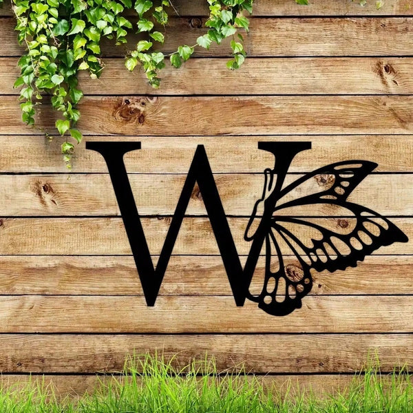1 piece butterfly pattern 26 letter combination metal plate, metal wall decoration, letter wall decoration, wedding background card DIY gift, home art gift, female artwork, suitable for home, living room, yard or garden decoration, balcony