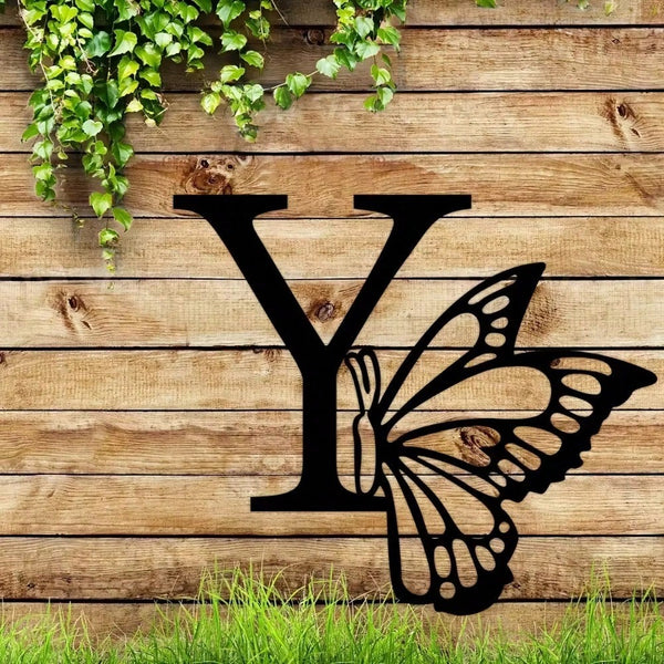 1 piece butterfly pattern 26 letter combination metal plate, metal wall decoration, letter wall decoration, wedding background card DIY gift, home art gift, female artwork, suitable for home, living room, yard or garden decoration, balcony