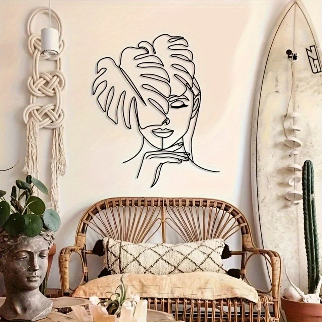 CIFbuy™ Exquisite Iron Elegant Geometric Line Leaf Wall Art - Minimalist Metal Hanging for Women's Room Decor, Brings Joyful Creativity as Female-Focused Ornament - Wall Sculptures.