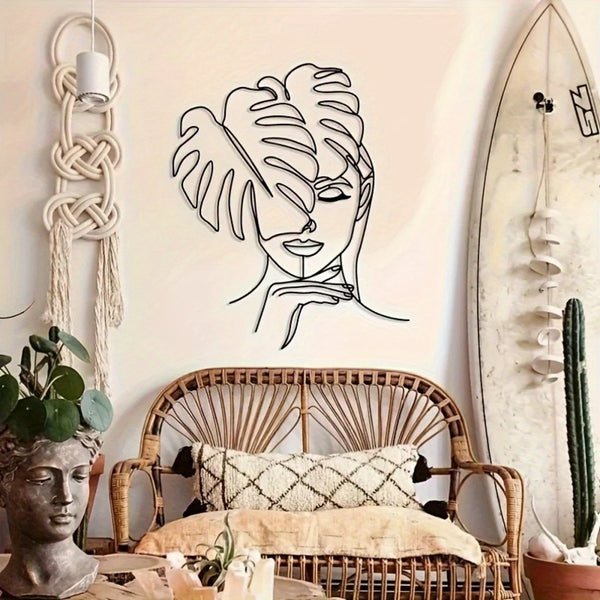 CIFbuy™ Exquisite Iron Elegant Geometric Line Leaf Wall Art - Minimalist Metal Hanging for Women's Room Decor, Brings Joyful Creativity as Female-Focused Ornament - Wall Sculptures.